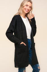 Stripe Textured Open Front Cardigan with Pockets Haptics